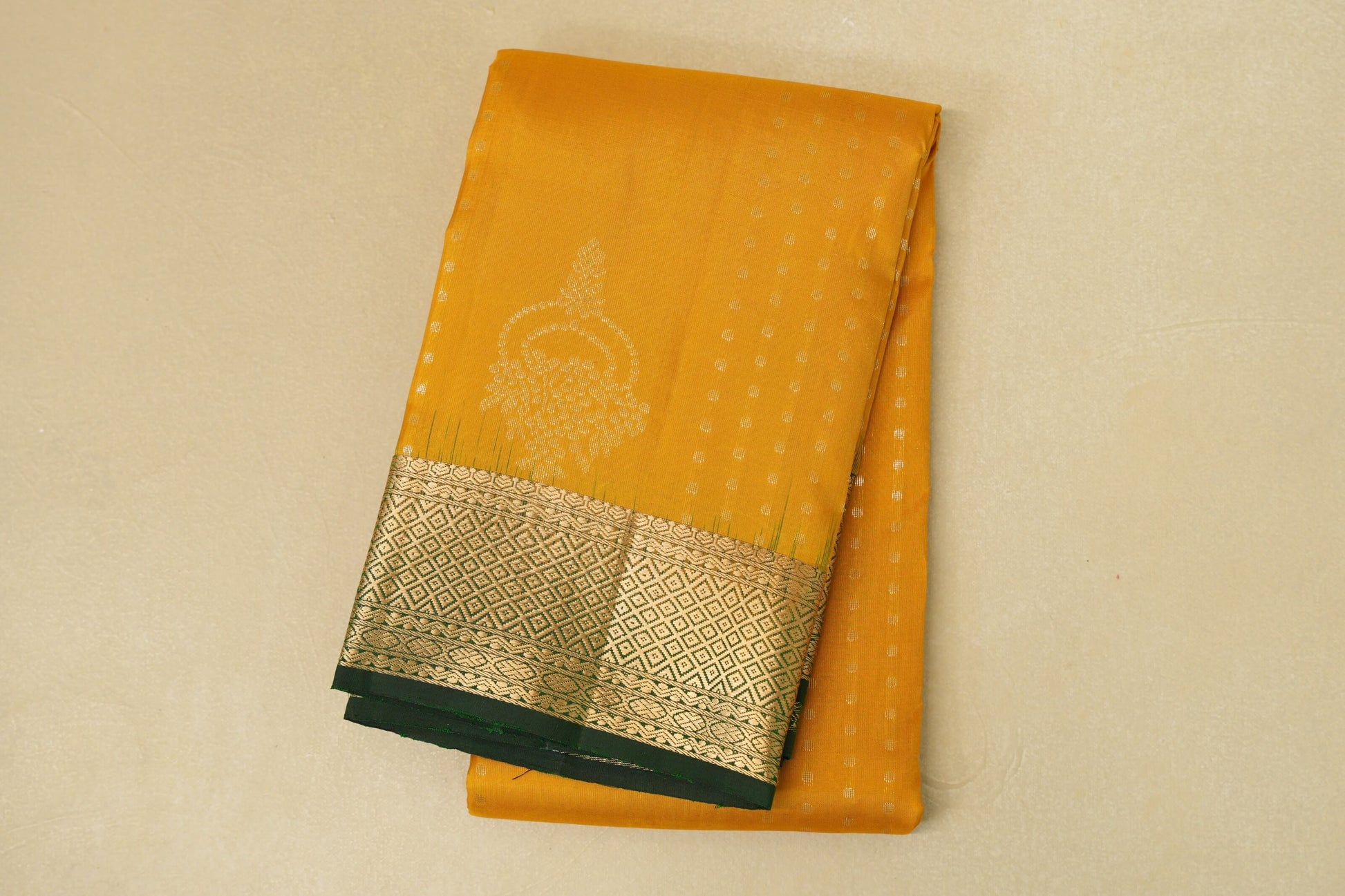 folded Mango Yellow  Light Weight Kanjivaram Silk Saree 