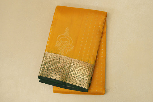 folded Mango Yellow  Light Weight Kanjivaram Silk Saree 