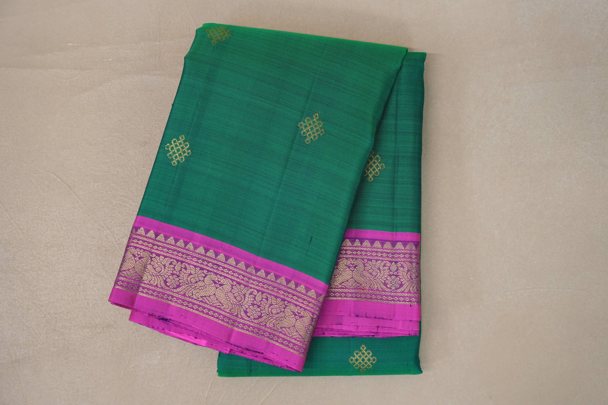 Dual Tone of Green & Blue Vintage Kanjivaram Silk Saree by Shreenivas Silks