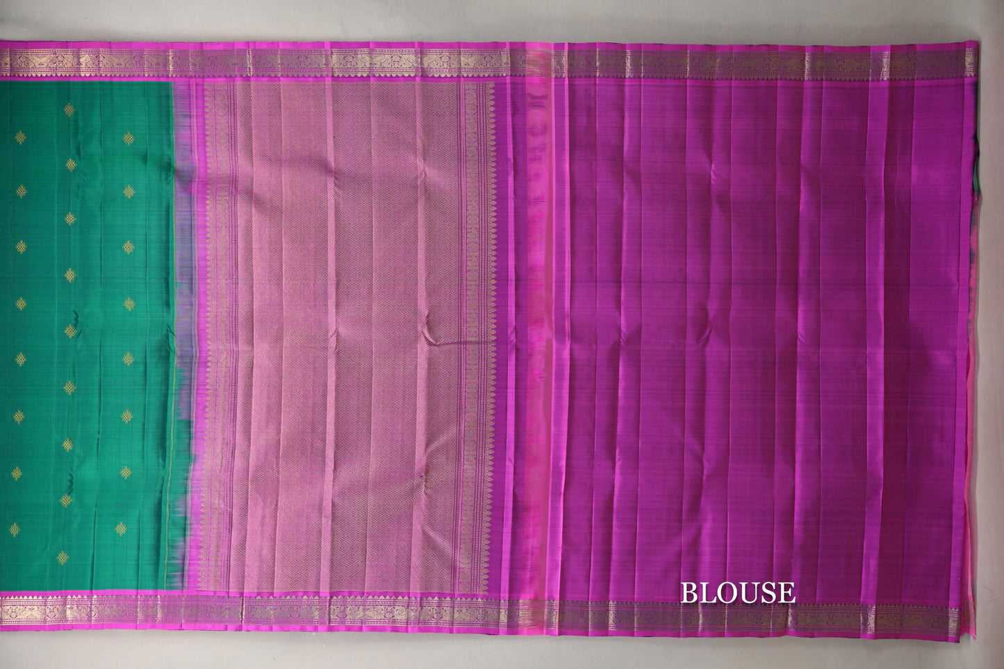 Dual Tone of Green & Blue Vintage Kanjivaram Silk Saree by Shreenivas Silks blouse
