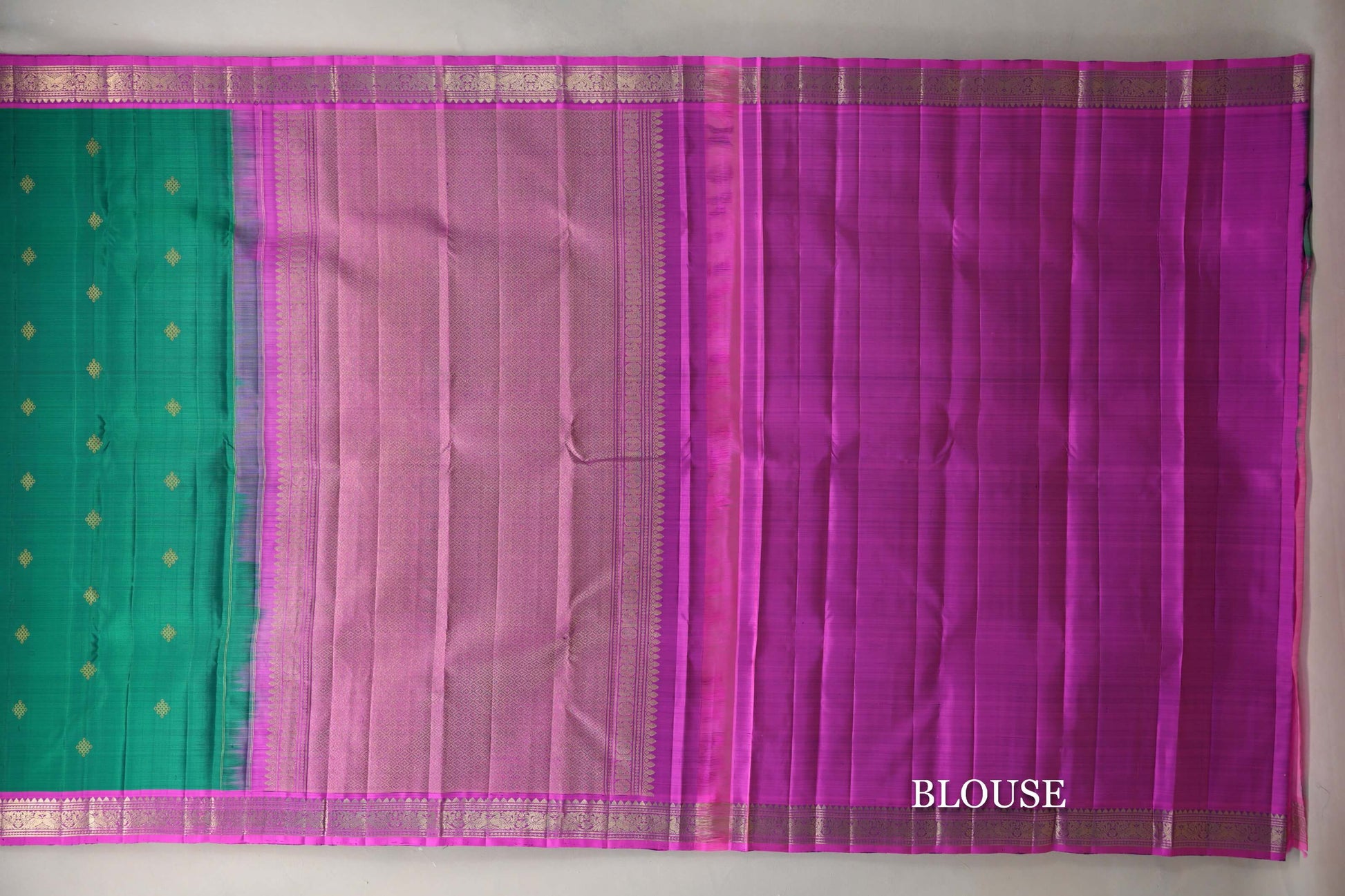Dual Tone of Green & Blue Vintage Kanjivaram Silk Saree by Shreenivas Silks blouse
