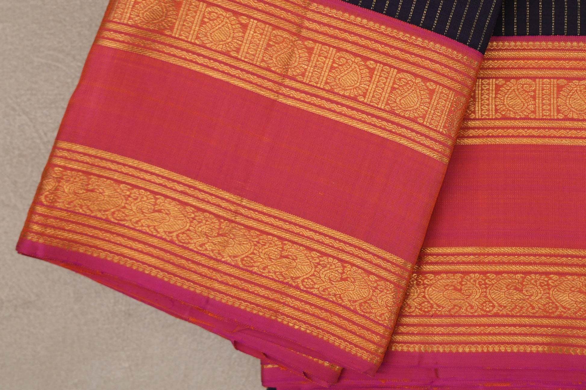 Deep plum brown Vintage Kanjivaram Silk Saree by Shreenivas Silks border