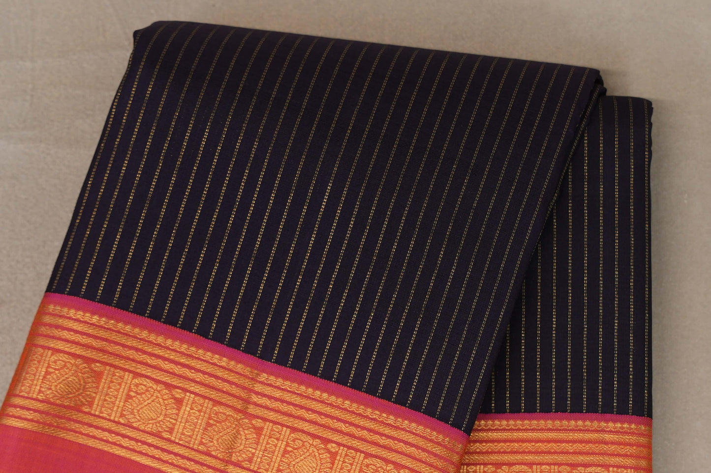 Deep plum brown Vintage Kanjivaram Silk Saree by Shreenivas Silks body