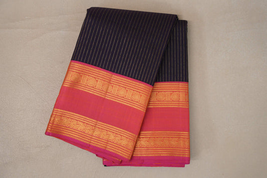 Deep plum brown Vintage Kanjivaram Silk Saree by Shreenivas Silks 