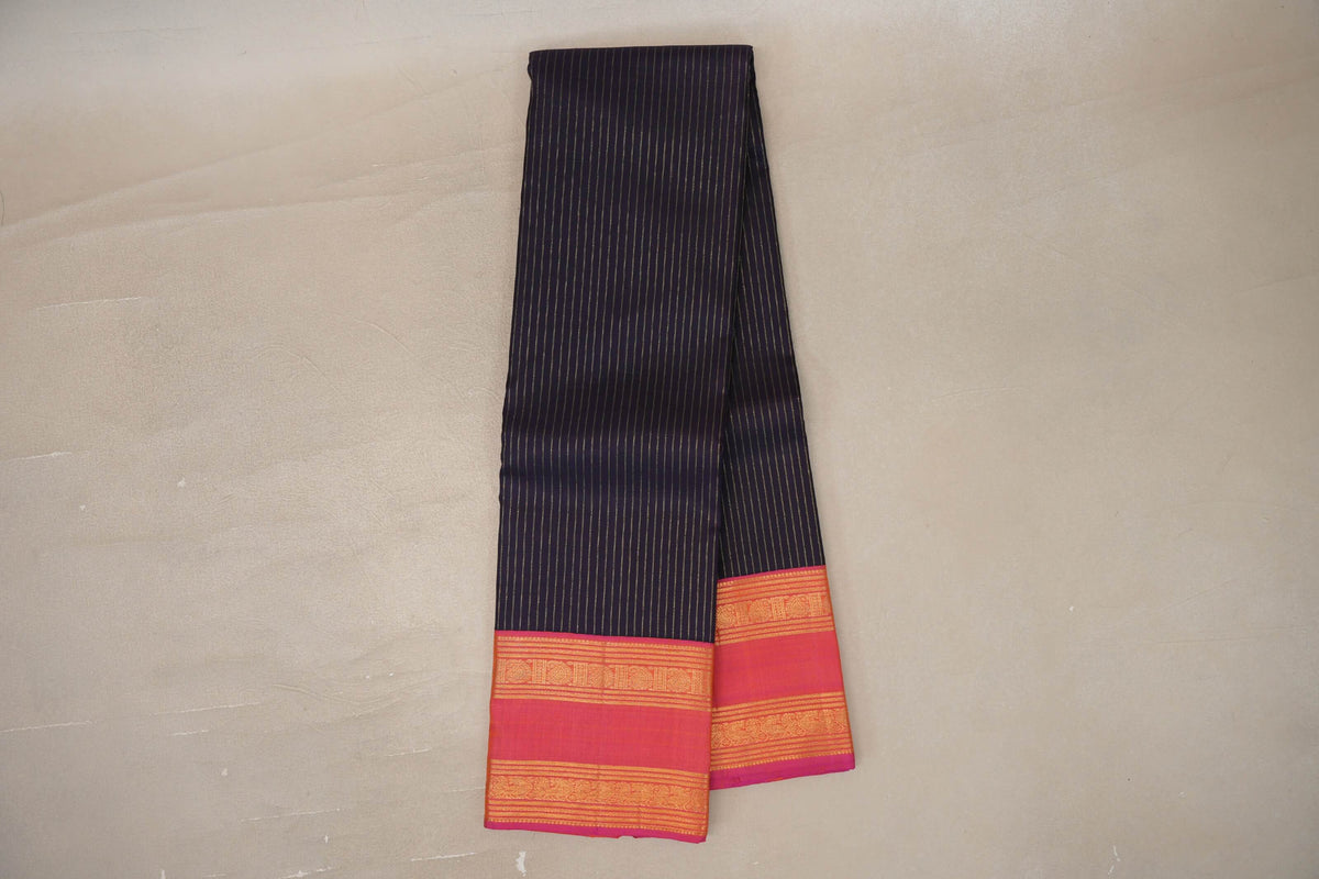 Deep plum brown Vintage Kanjivaram Silk Saree by Shreenivas Silks 