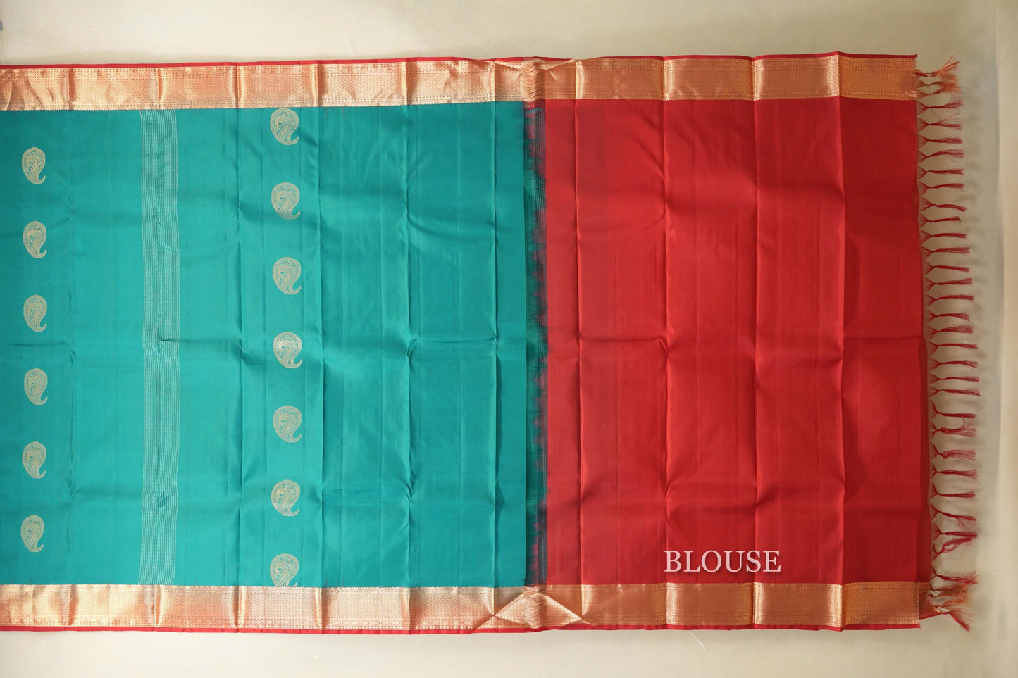 Teal Green Light Weight Kanjivaram Silk Saree blouse