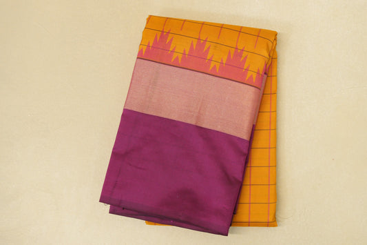 folded Mustard Light Weight Kanjivaram Silk Saree