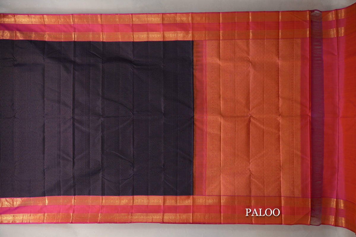 Deep plum brown Vintage Kanjivaram Silk Saree by Shreenivas Silks  paloo