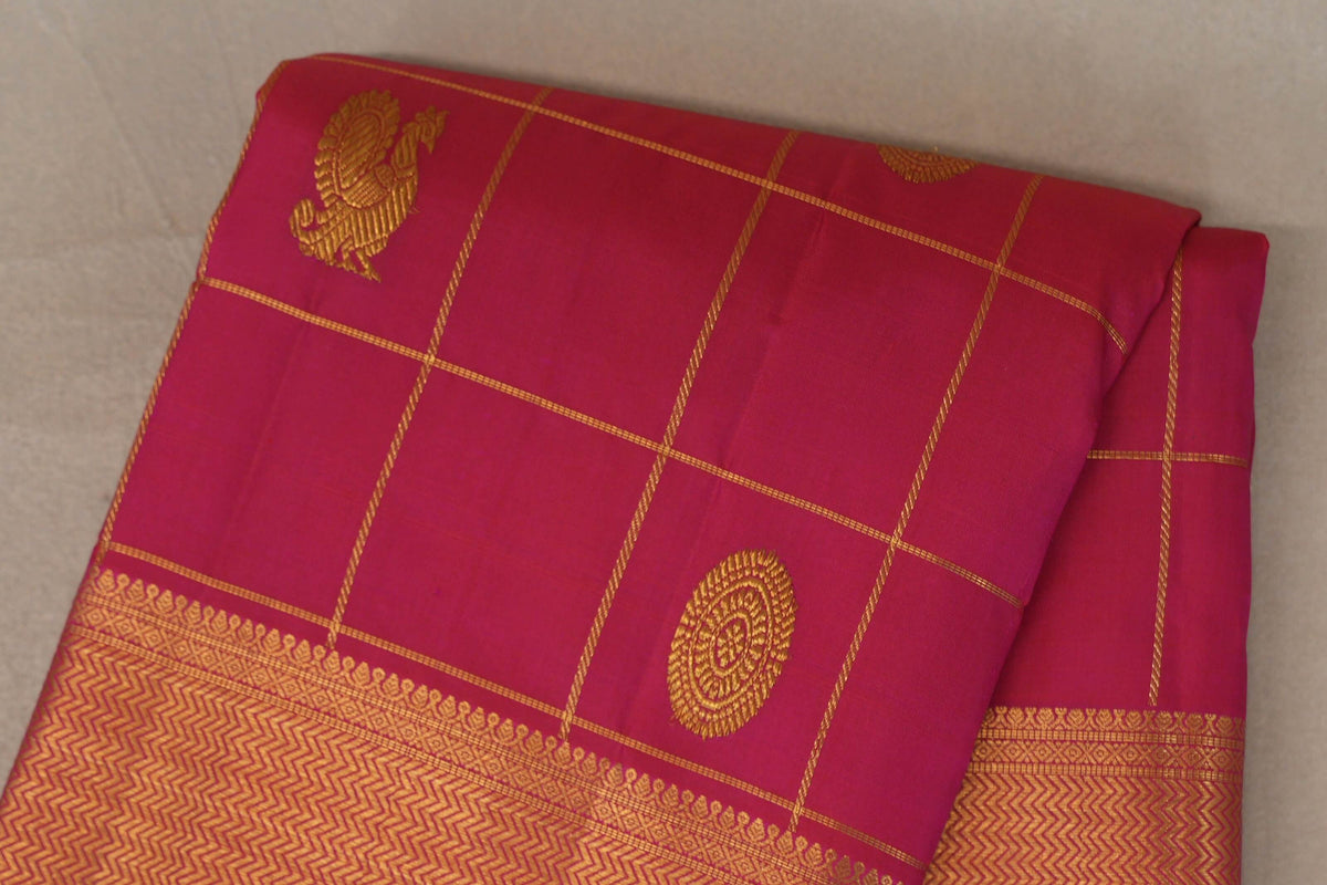 Bright Rani Pink Vintage Kanjivaram Silk Saree by Shreenivas Silks body