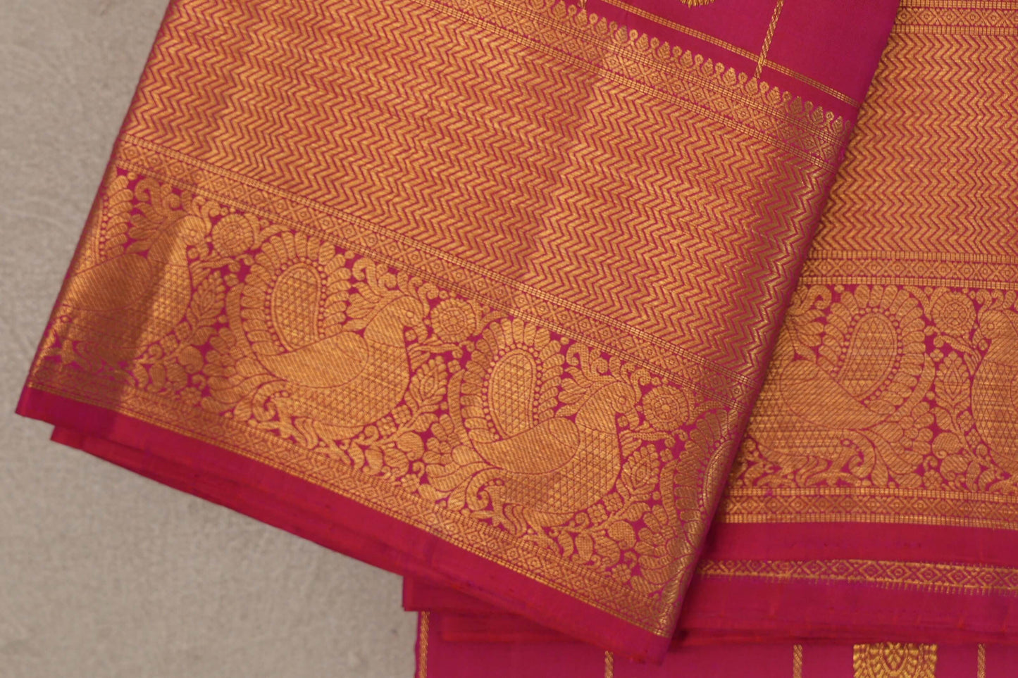 Bright Rani Pink Vintage Kanjivaram Silk Saree by Shreenivas Silks border