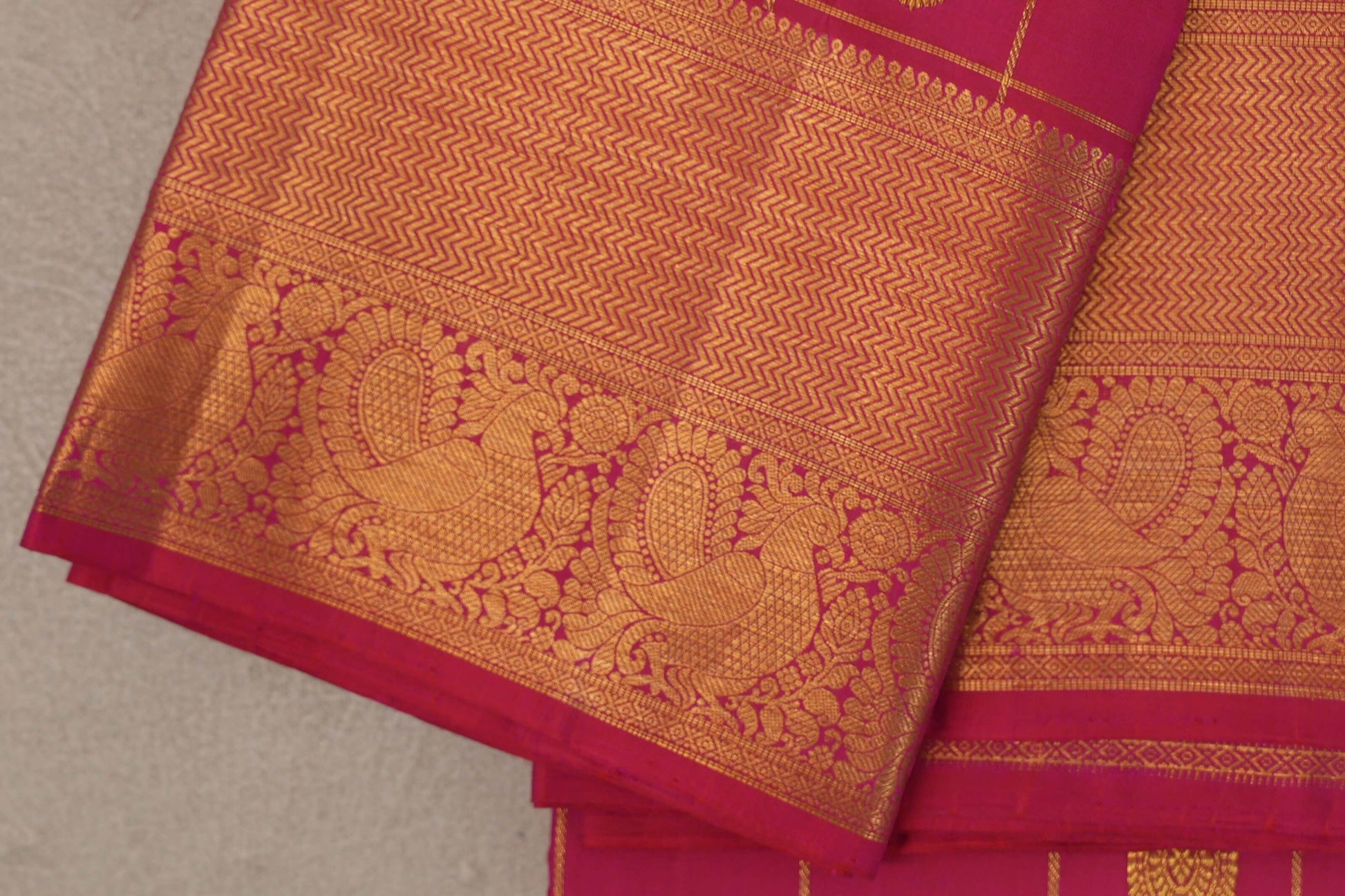 Bright Rani Pink Vintage Kanjivaram Silk Saree by Shreenivas Silks border