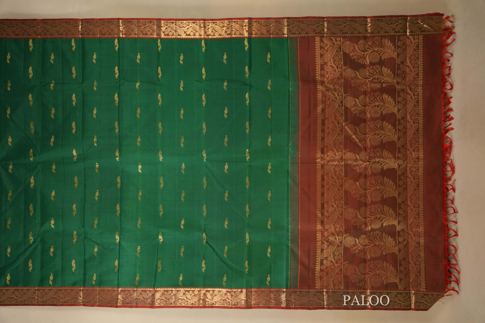 Green Kanjivaram Silk Saree paloo