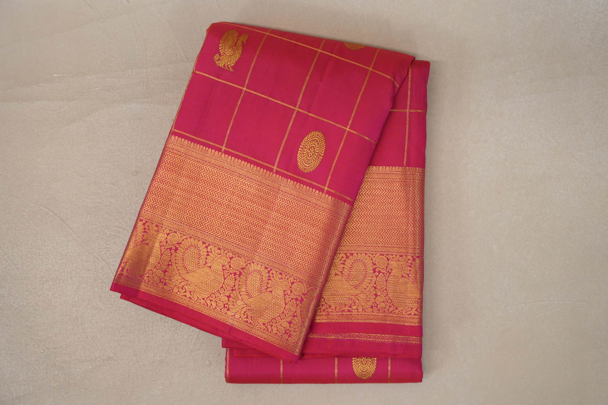 Bright Rani Pink Vintage Kanjivaram Silk Saree by Shreenivas Silks