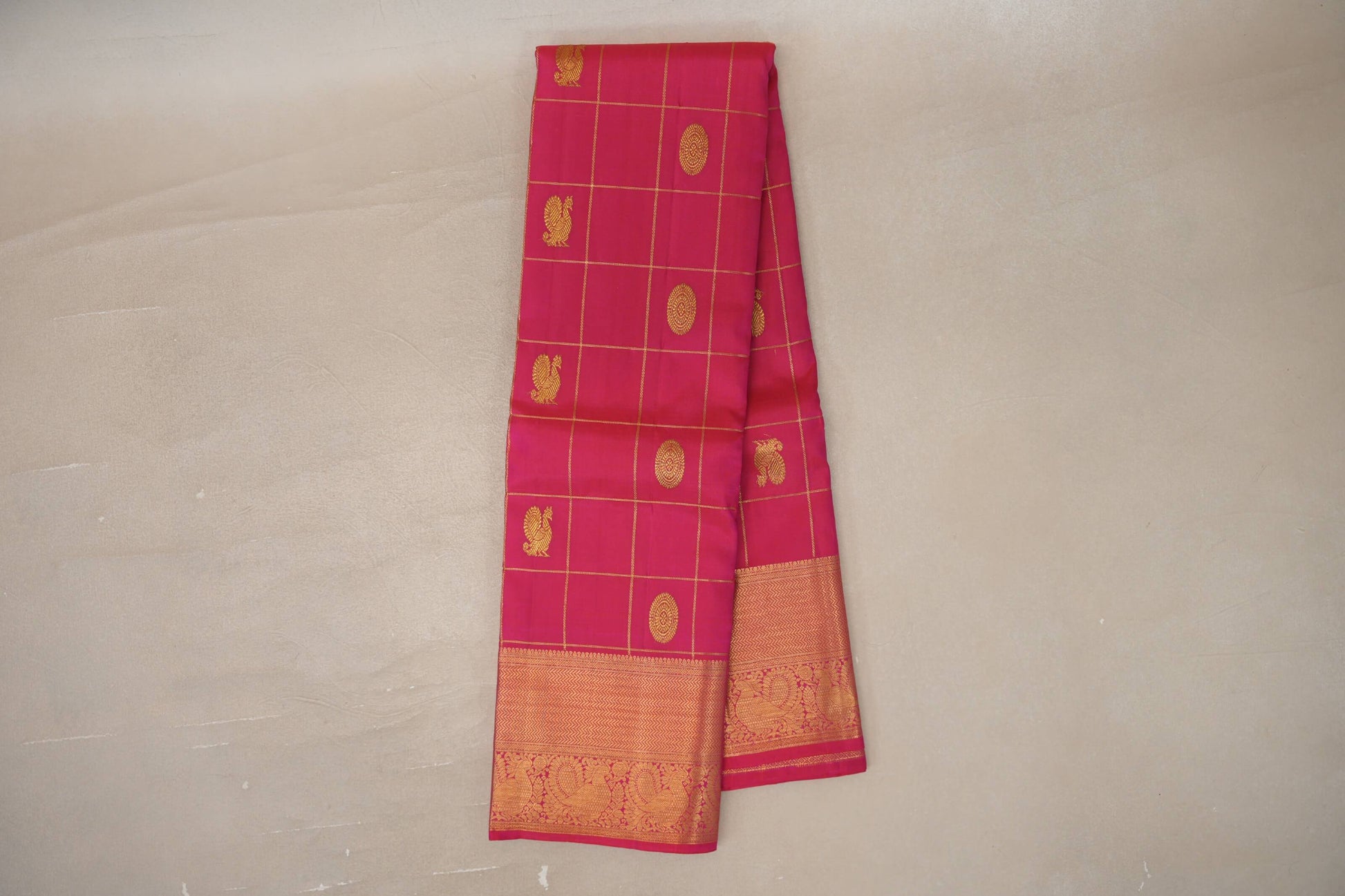 Bright Rani Pink Vintage Kanjivaram Silk Saree by Shreenivas Silks