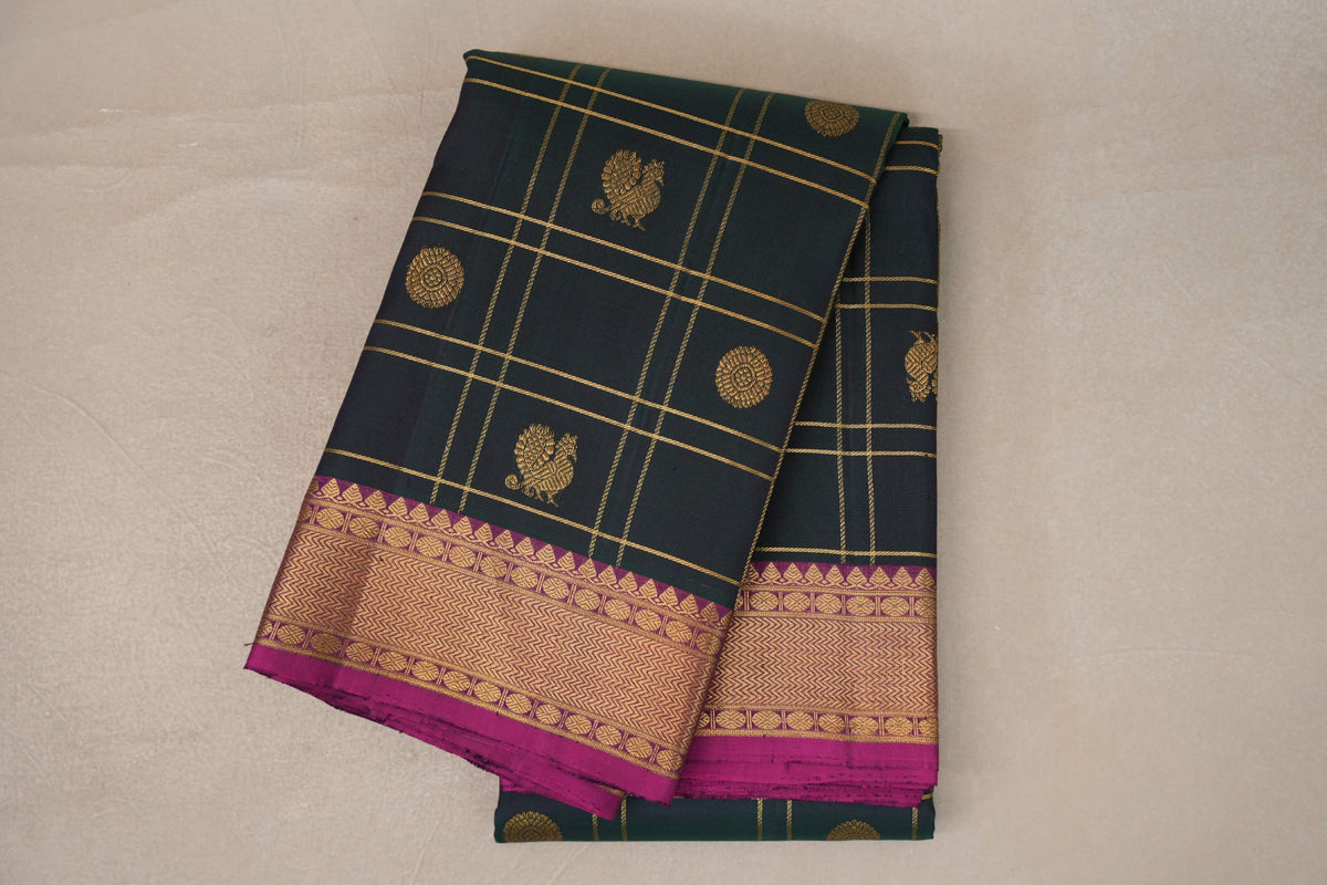 Dual Tone of Deep  Bottle Green & Purple Vintage Kanjivaram Silk Saree by Shreenivas Silks