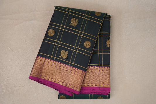 Dual Tone of Deep  Bottle Green & Purple Vintage Kanjivaram Silk Saree by Shreenivas Silks