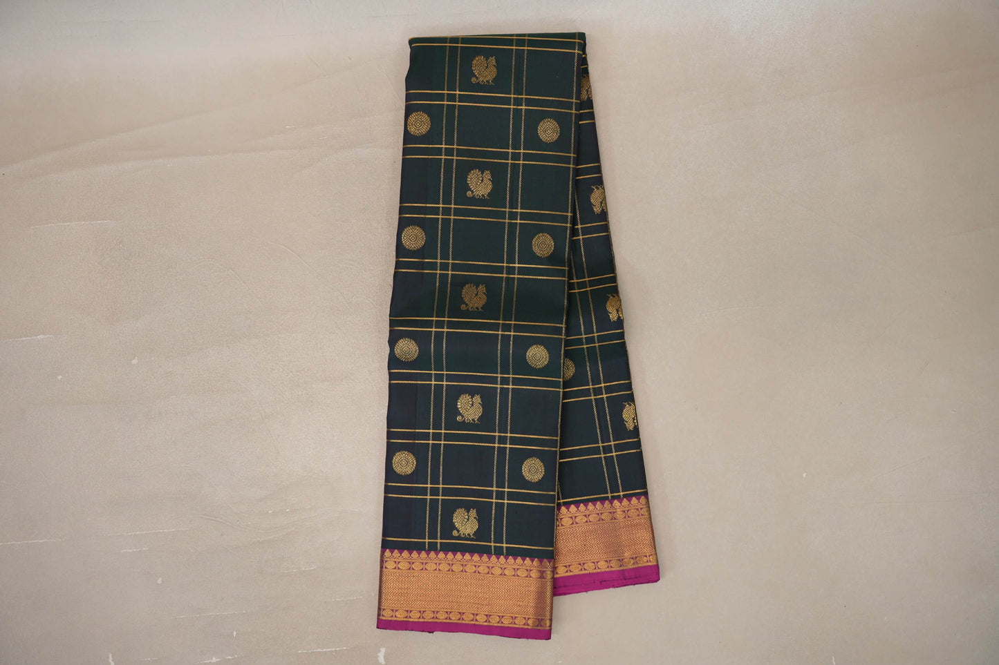 Dual Tone of Deep  Bottle Green & Purple Vintage Kanjivaram Silk Saree by Shreenivas Silks
