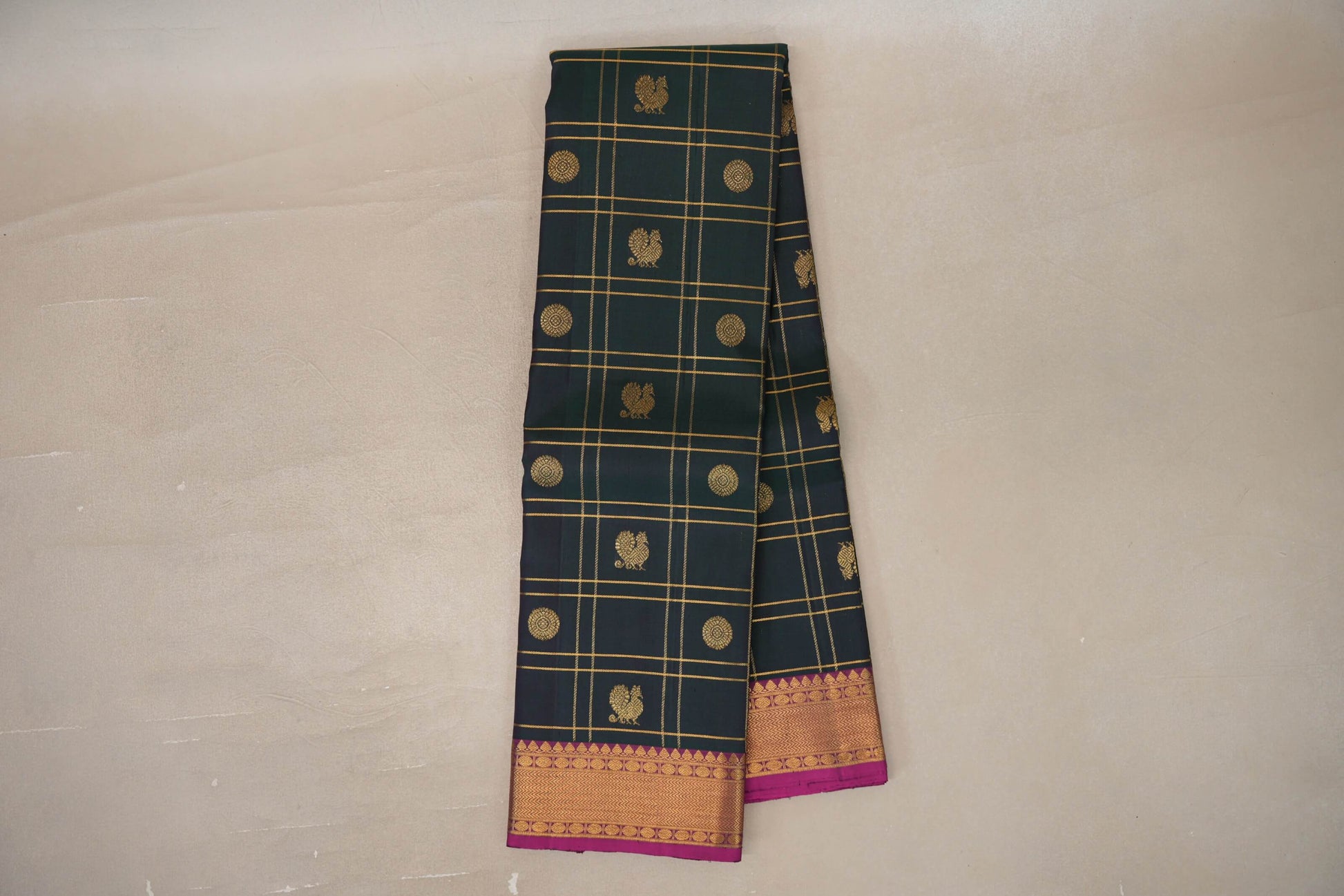 Dual Tone of Deep  Bottle Green & Purple Vintage Kanjivaram Silk Saree by Shreenivas Silks