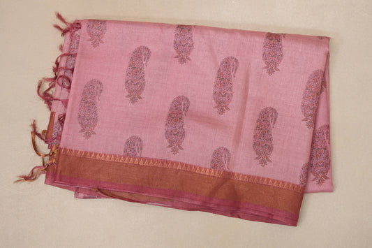 Onion pink with Deep onion pink Borders Tussar silk saree 