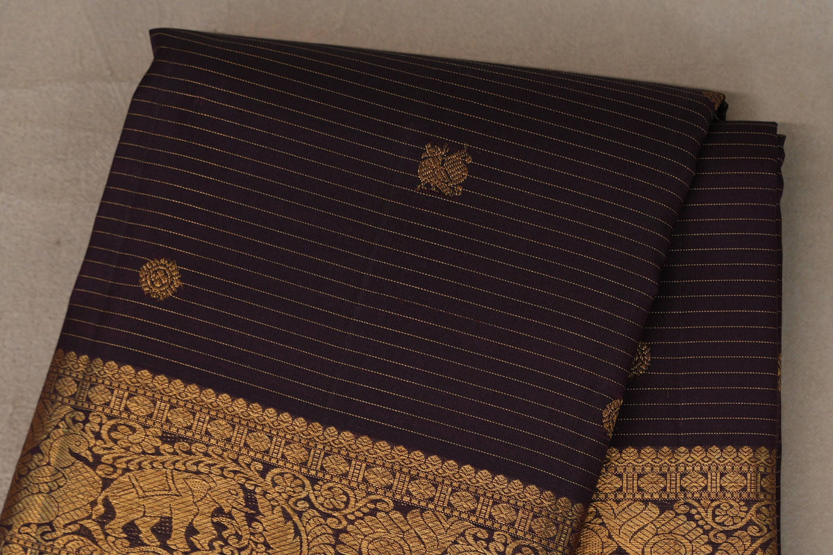 Deep Plum Brown Vintage Kanjivaram Silk Saree by Shreenivas Silks  body