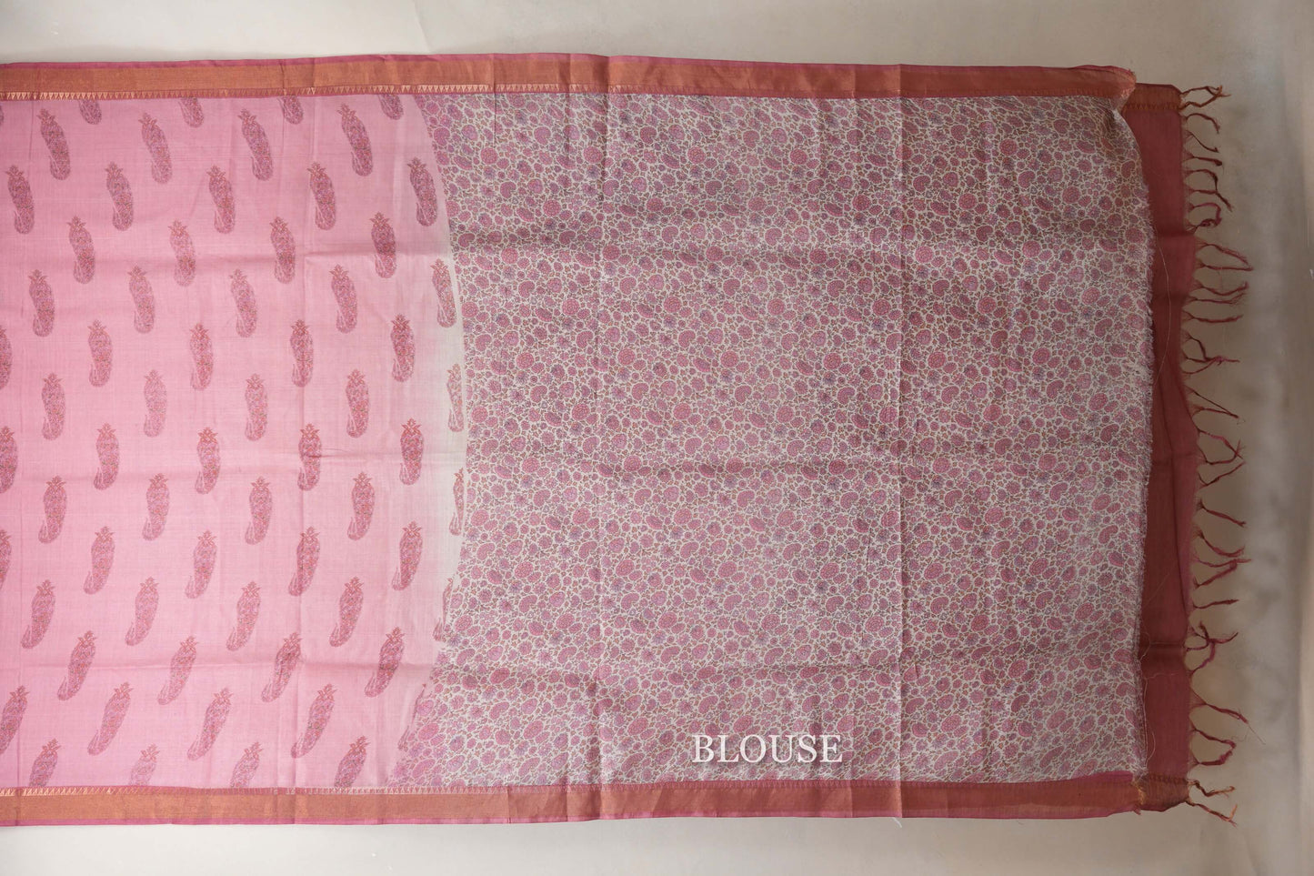 Onion pink with Deep onion pink Borders Tussar silk saree  blouse