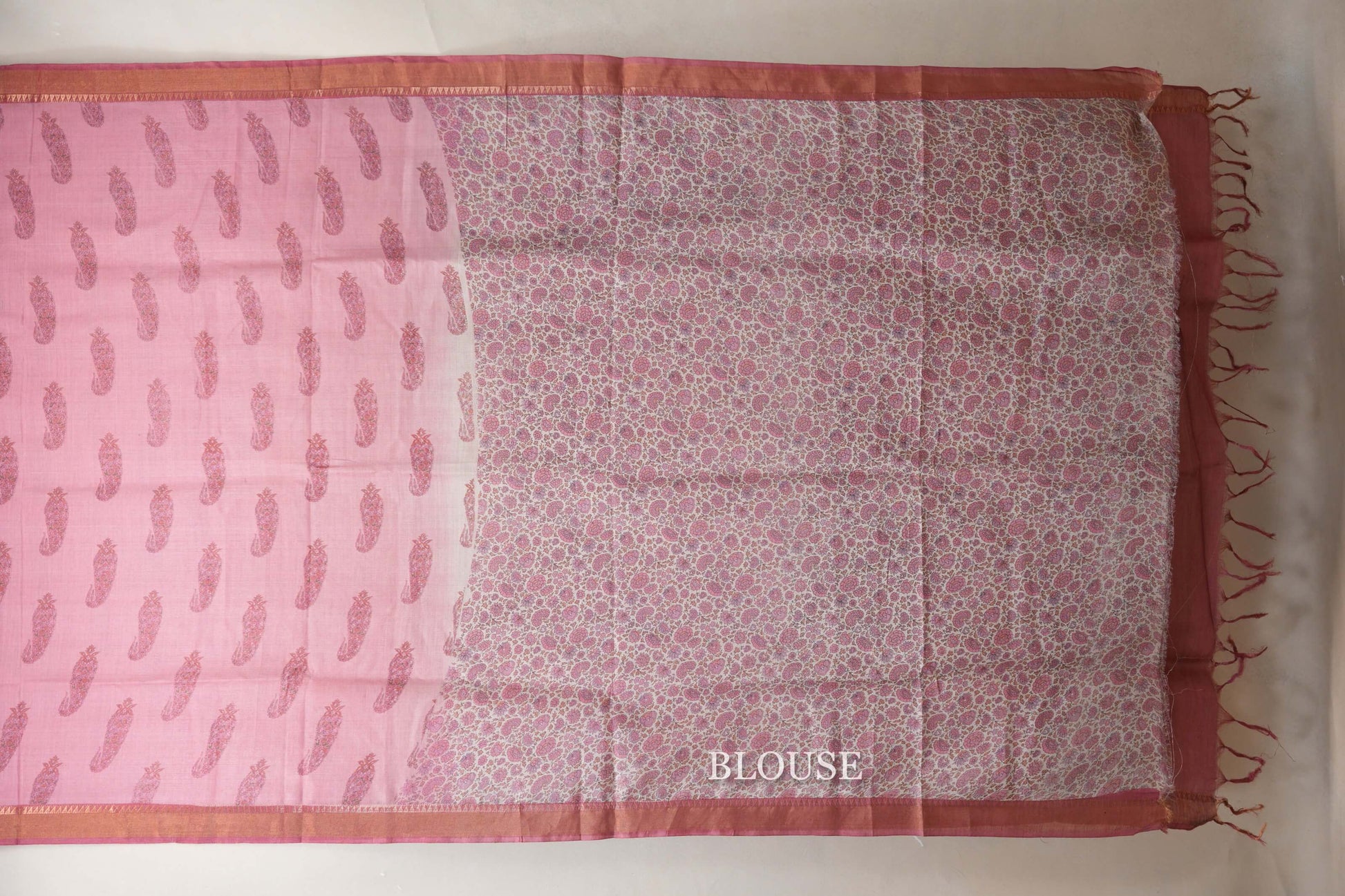 Onion pink with Deep onion pink Borders Tussar silk saree  blouse