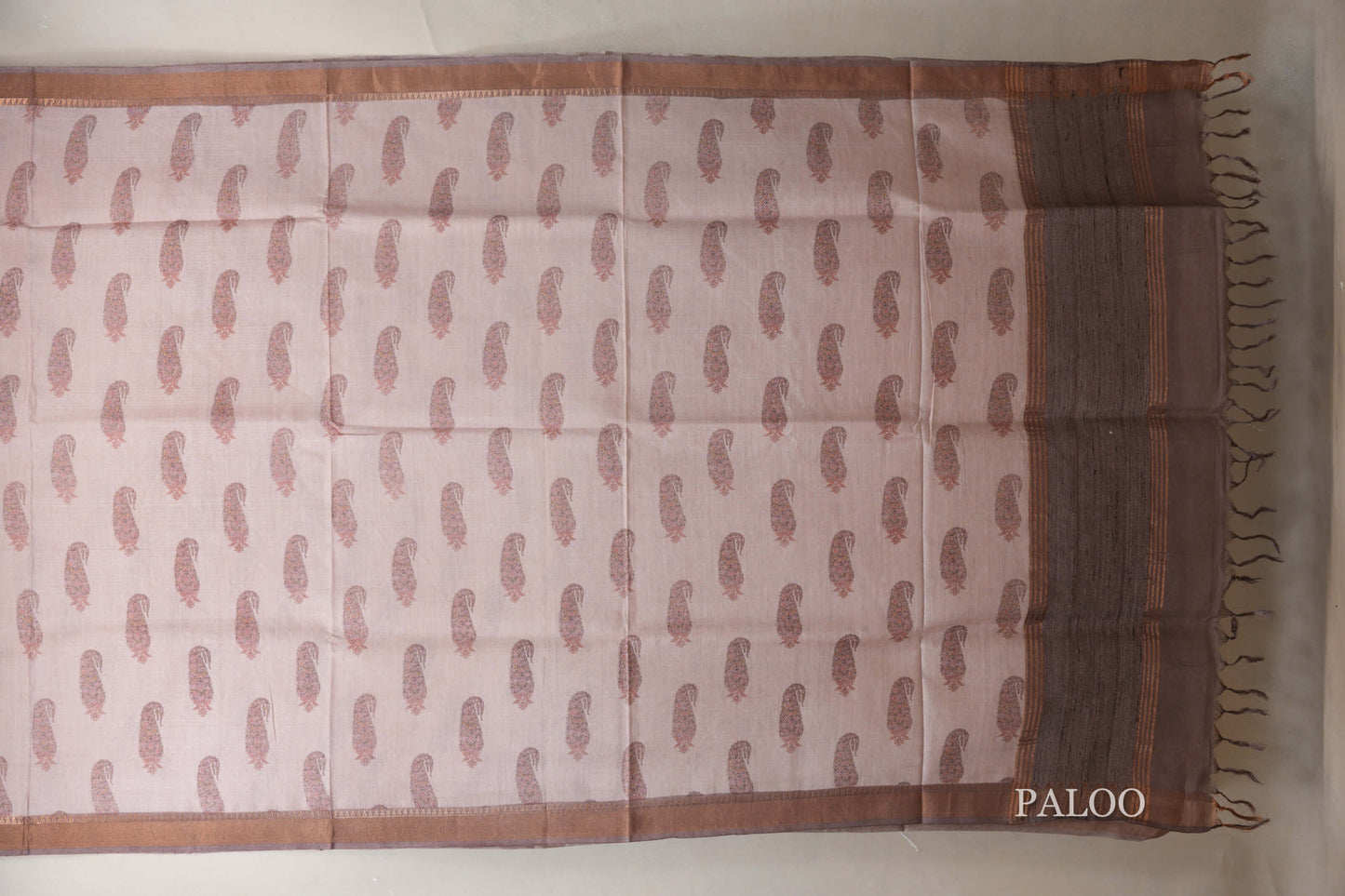 Blush pink with Dusty mauve Borders Bhagalpur Tussar silk saree paloo