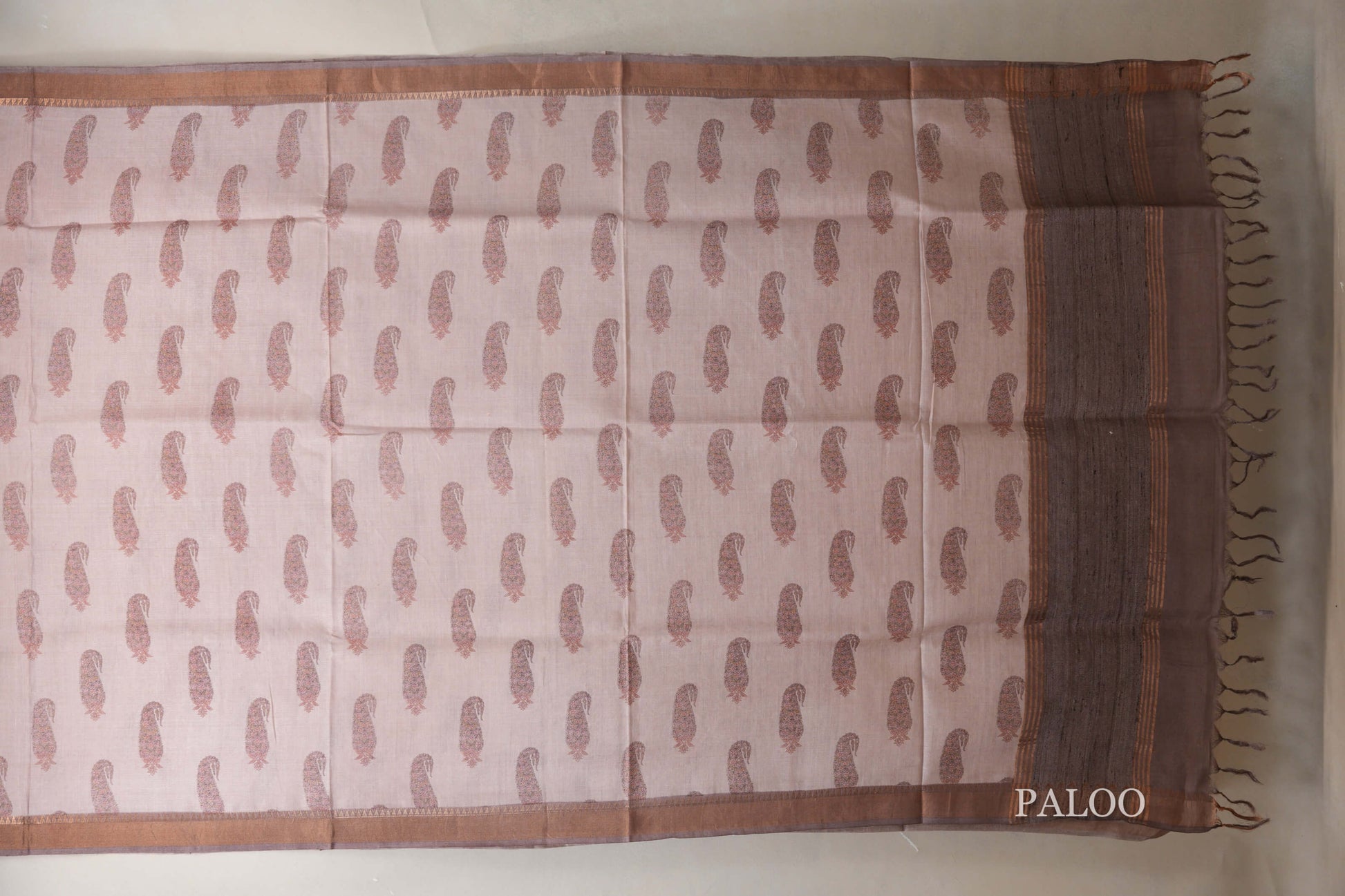 Blush pink with Dusty mauve Borders Bhagalpur Tussar silk saree paloo