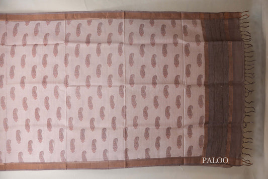 Blush pink with Dusty mauve Borders Bhagalpur Tussar silk saree paloo