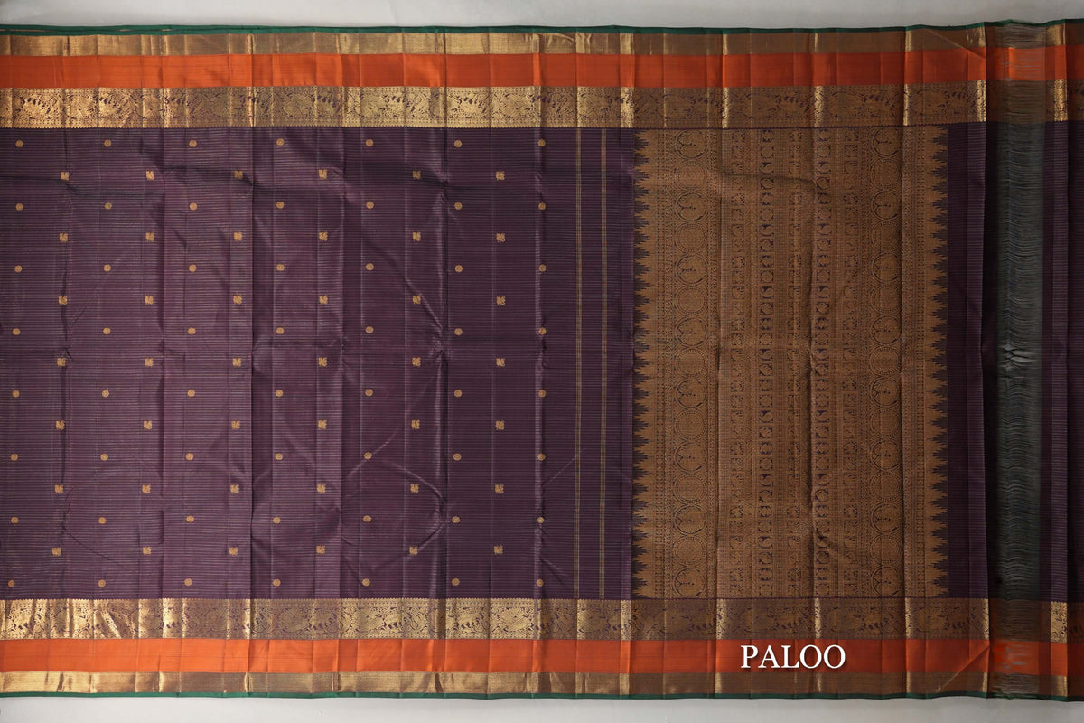 Deep Plum Brown Vintage Kanjivaram Silk Saree by Shreenivas Silks  paloo