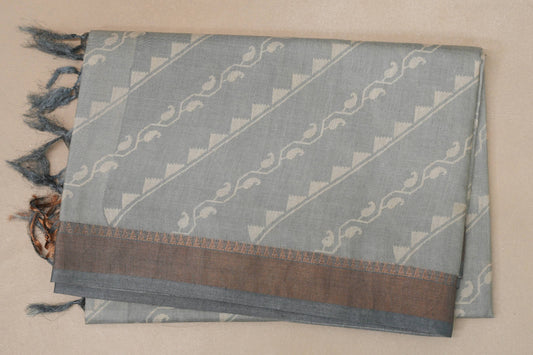 Pastel bluish grey with Dark Bluish Grey Borders Bhagalpur Tussar silk saree