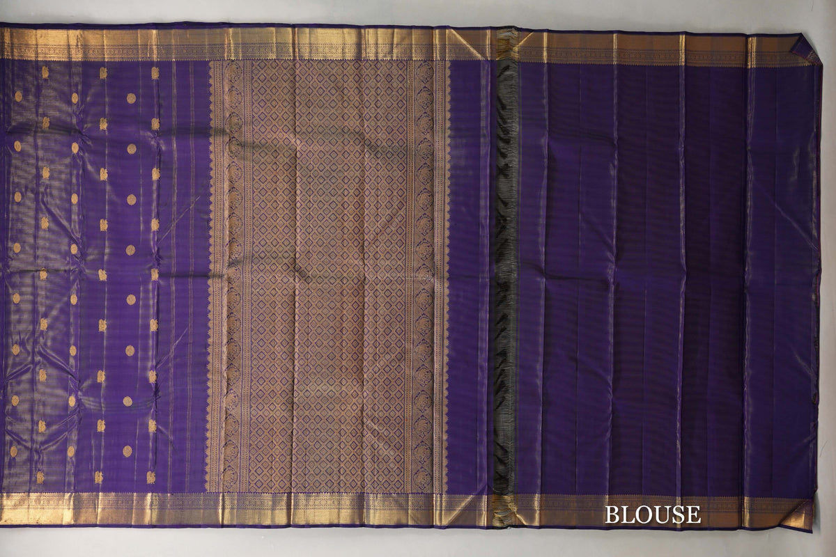 Violet Purple Vintage Kanjivaram Silk Saree by Shreenivas Silks blouse