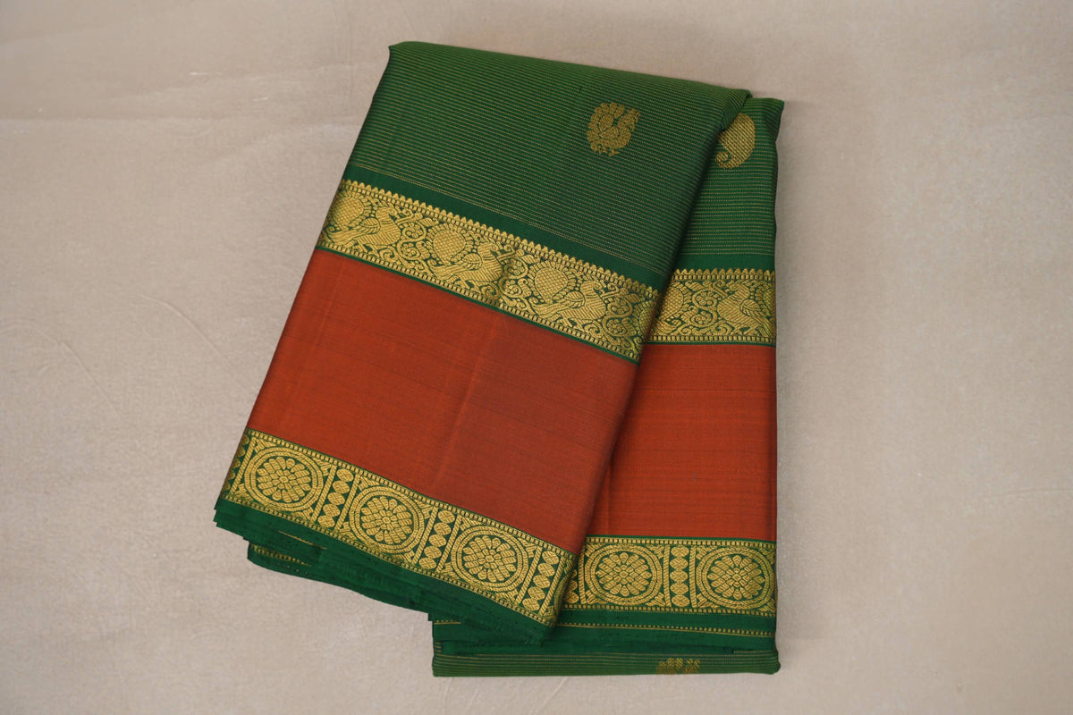 Deep Forest Green Vintage Kanjivaram Silk Saree by Shreenivas Silks 