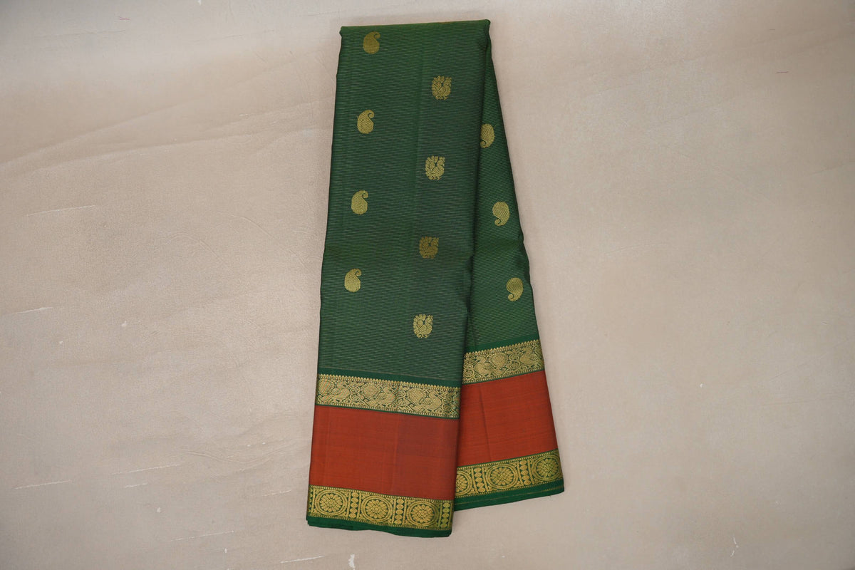 Deep Forest Green Vintage Kanjivaram Silk Saree by Shreenivas Silks 