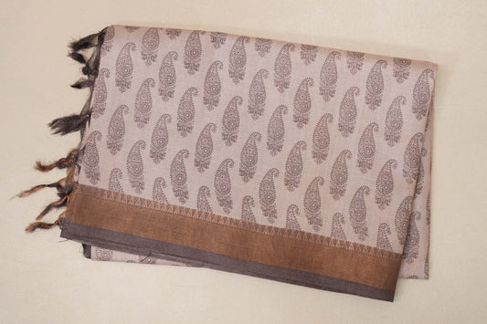 Pastel pink with Coffee brown Borders Tussar silk saree