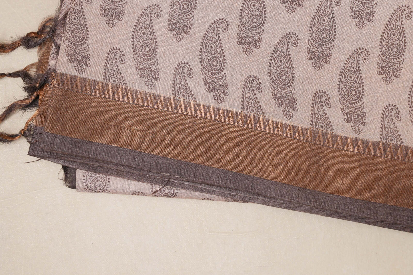 Pastel pink with Coffee brown Borders Tussar silk saree body