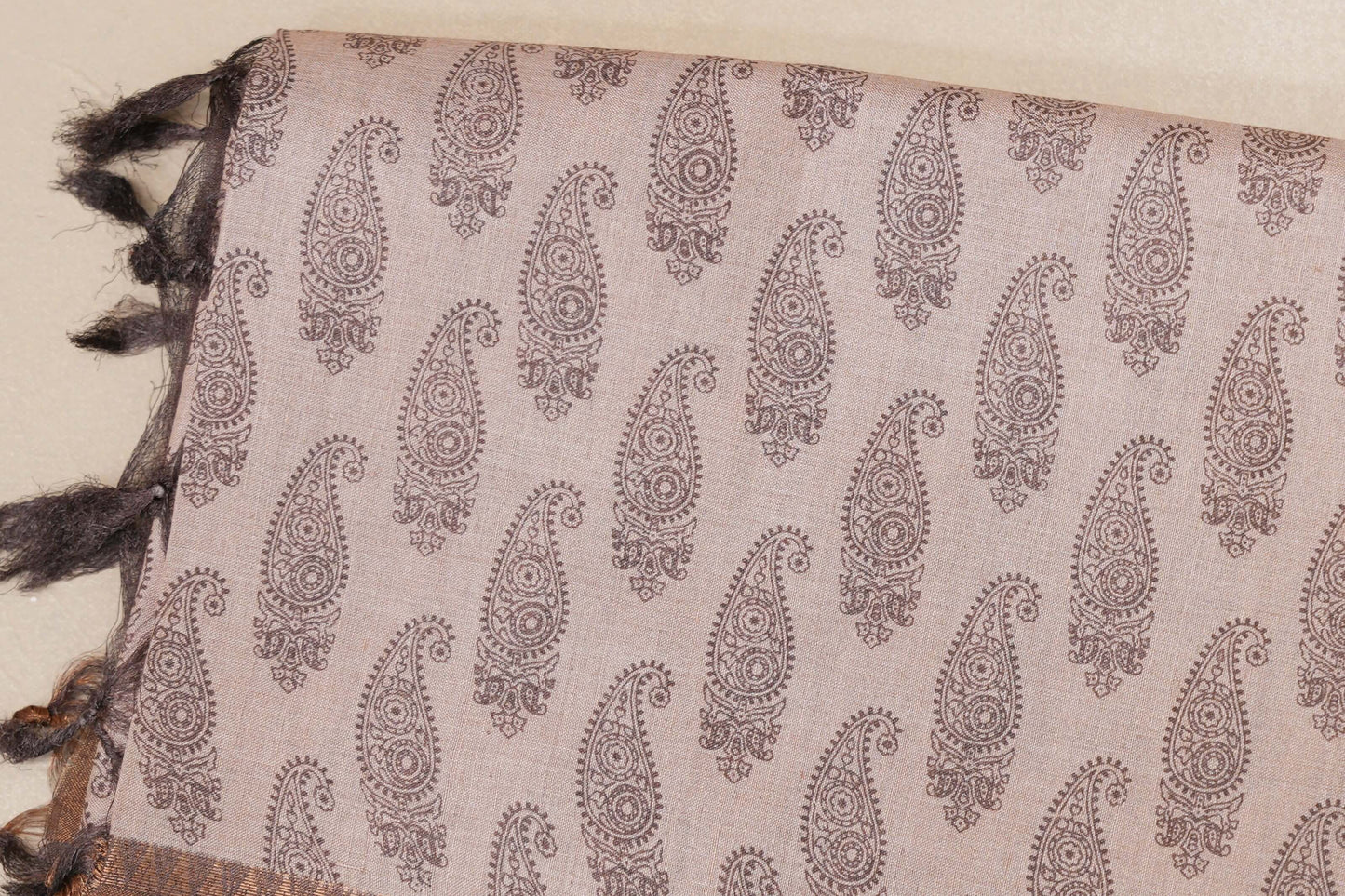 Pastel pink with Coffee brown Borders Tussar silk saree body