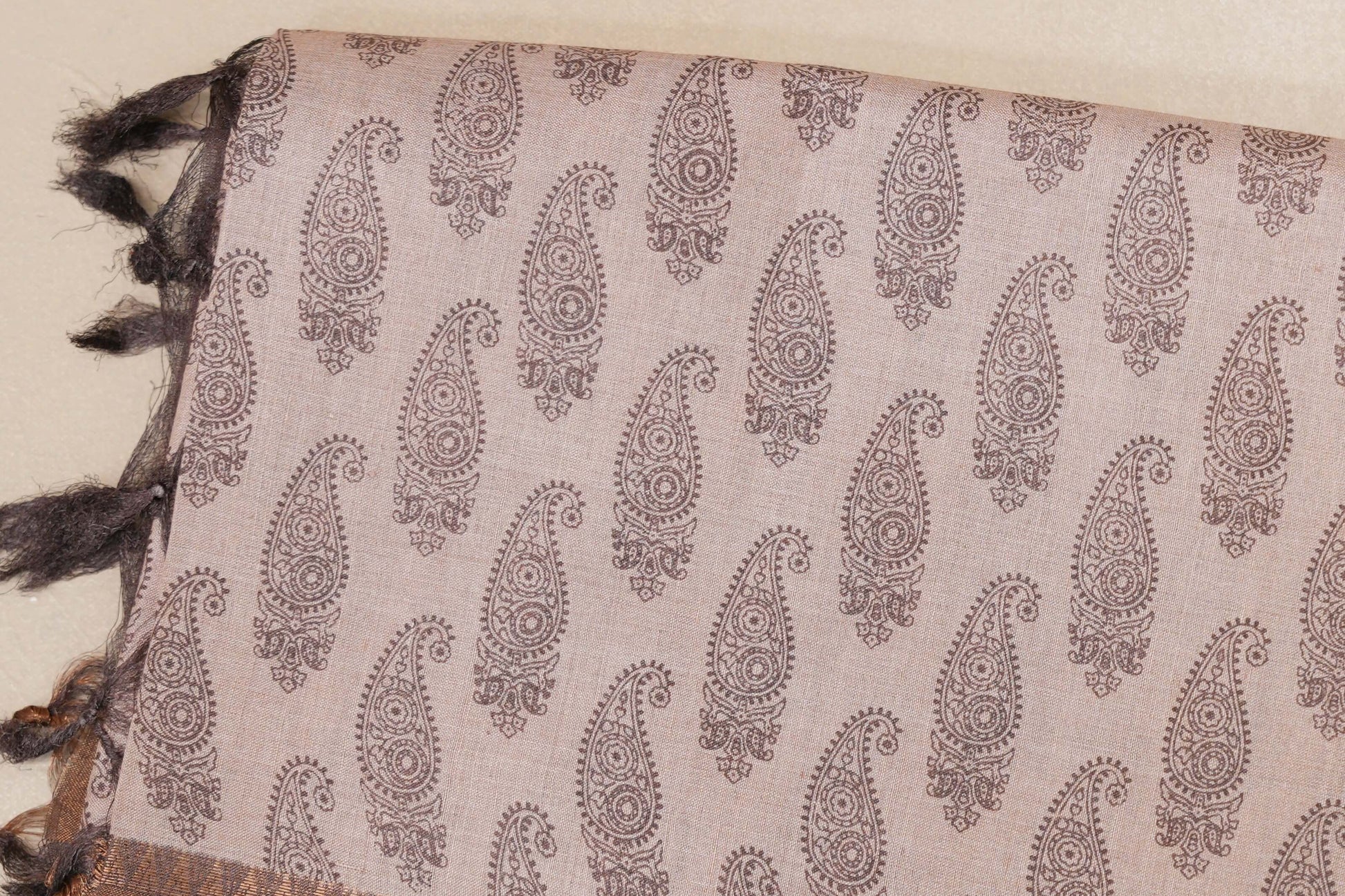 Pastel pink with Coffee brown Borders Tussar silk saree body