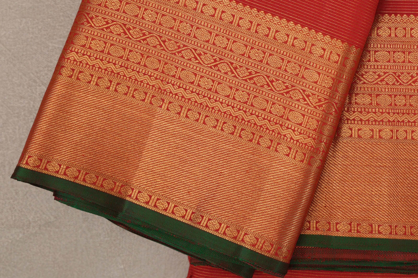 Bright Red Vintage Kanjivaram Silk Saree by Shreenivas Silks  border