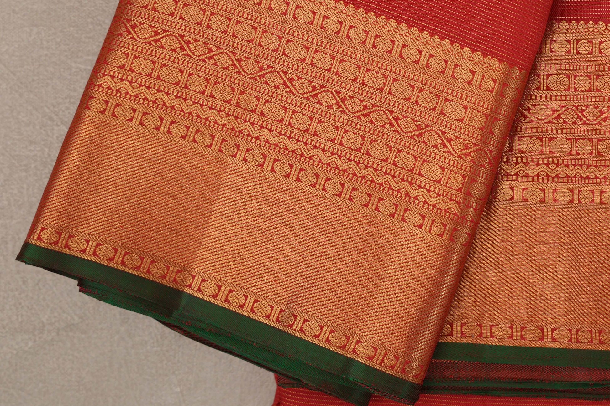 Bright Red Vintage Kanjivaram Silk Saree by Shreenivas Silks  border