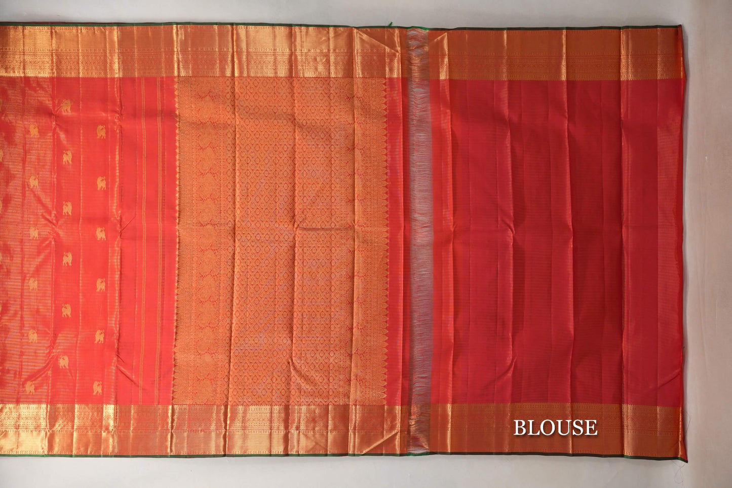 Bright Red Vintage Kanjivaram Silk Saree by Shreenivas Silks  blouse