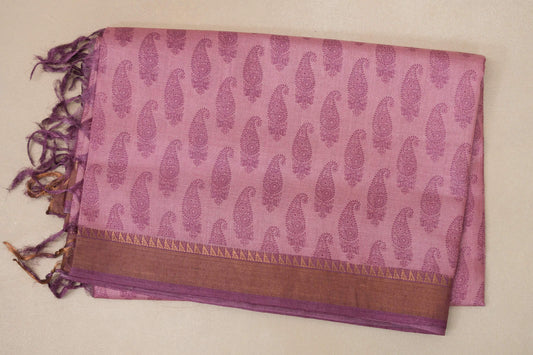 Light berry pink with Light Grape Purple Borders Tussar silk saree