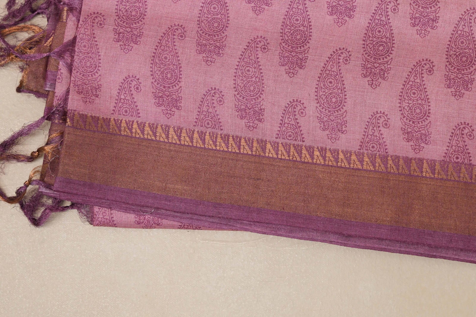 Light berry pink with Light Grape Purple Borders Tussar silk saree border