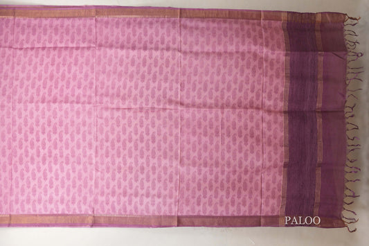 Light berry pink with Light Grape Purple Borders Tussar silk saree paloo