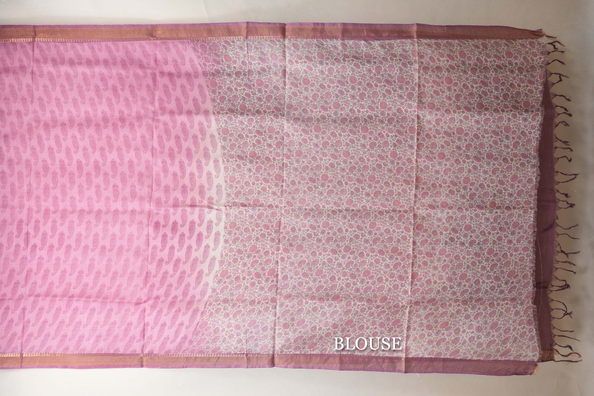 Light berry pink with Light Grape Purple Borders Tussar silk saree blouse