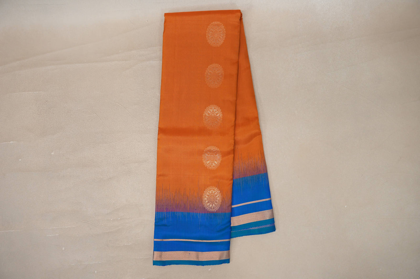 Burnt Orange with Peacock Blue Borders Light Weight Kanchipuram Silk Saree by Shreenivas Silks PSSR0110020