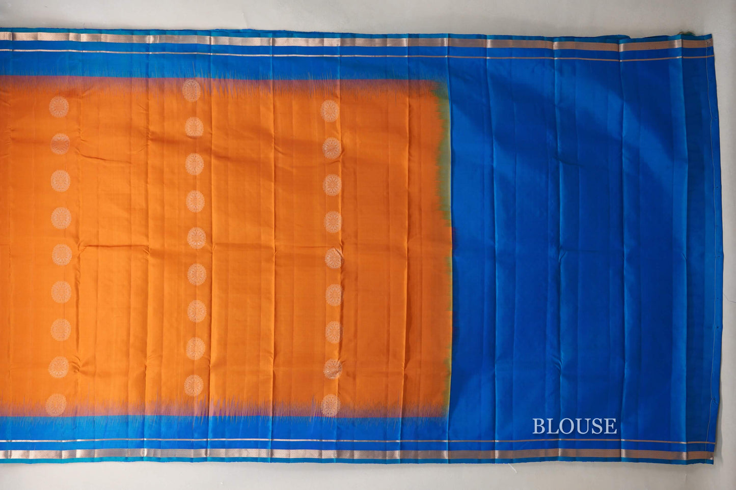 Burnt Orange with Peacock Blue Borders Light Weight Kanchipuram Silk Saree by Shreenivas Silks PSSR0110020