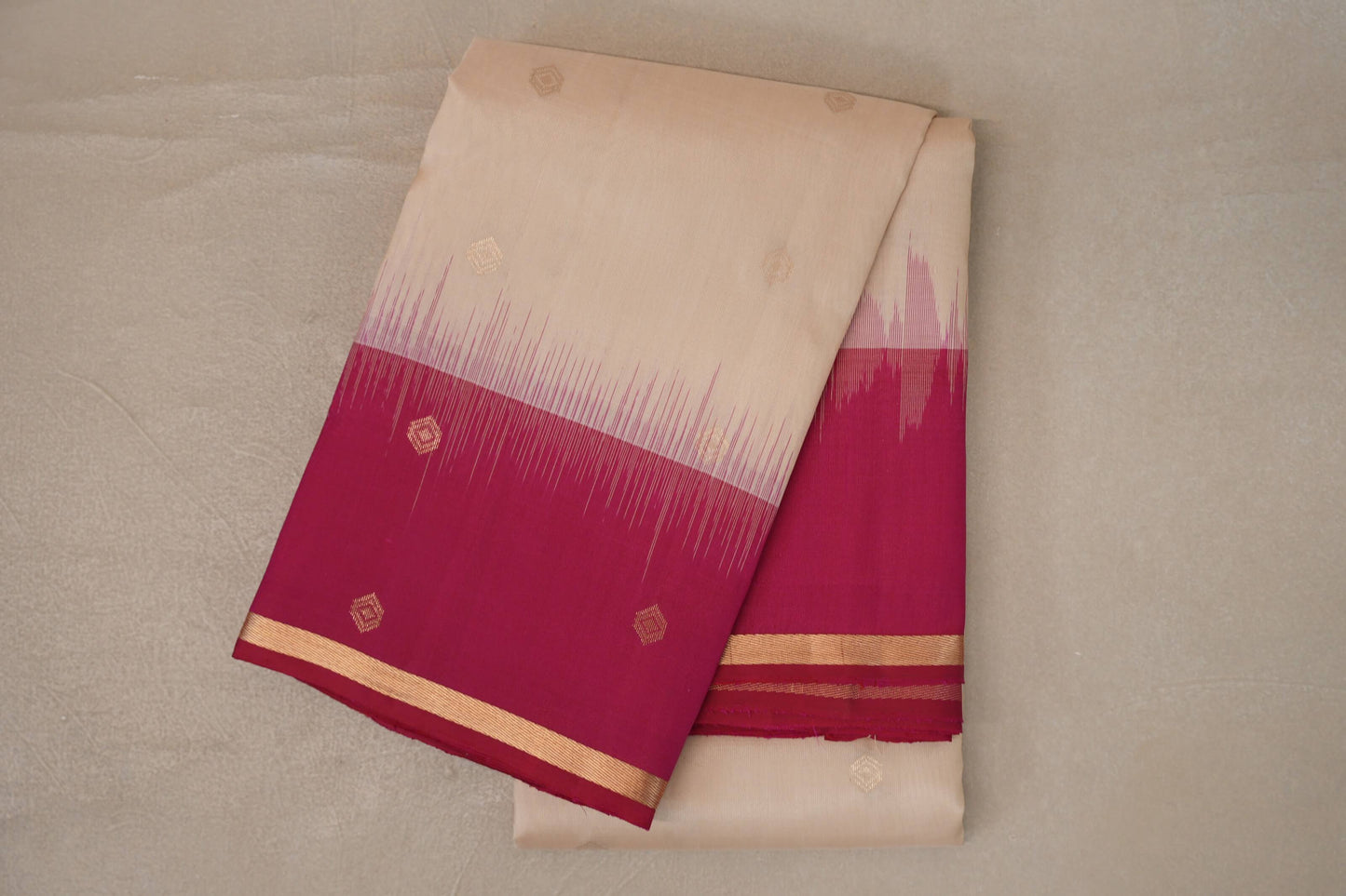 Cream Beige with Rani Pink Borders Light Weight Kanchipuram Silk Saree by Shreenivas Silks PSSR0110021