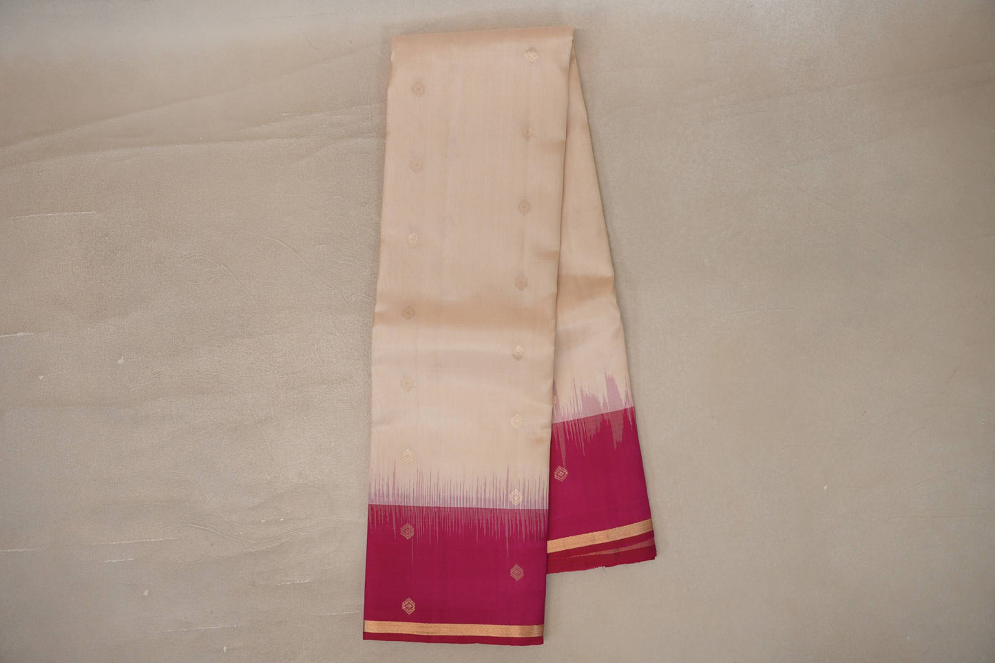 Cream Beige with Rani Pink Borders Light Weight Kanchipuram Silk Saree by Shreenivas Silks PSSR0110021