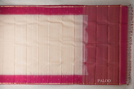 Cream Beige Light Weight Kanchipuram Silk Saree  paloo